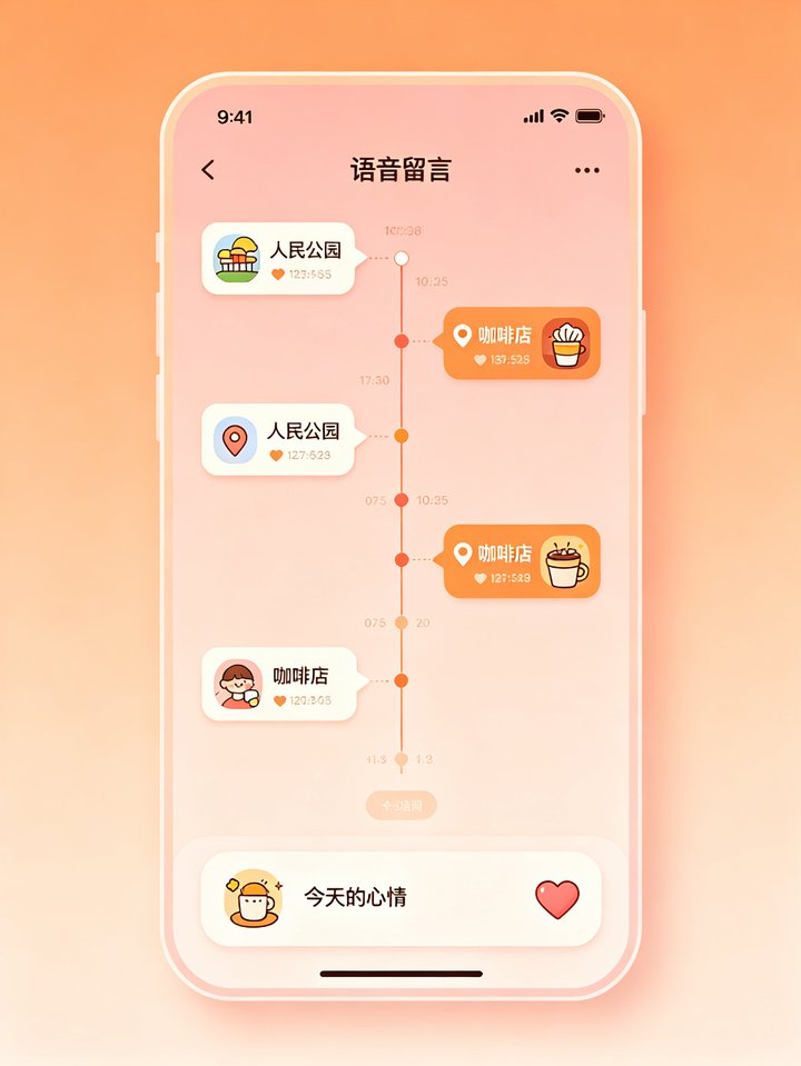 半糖ai语音留言界面截图 时间轴 人民公园 咖啡店